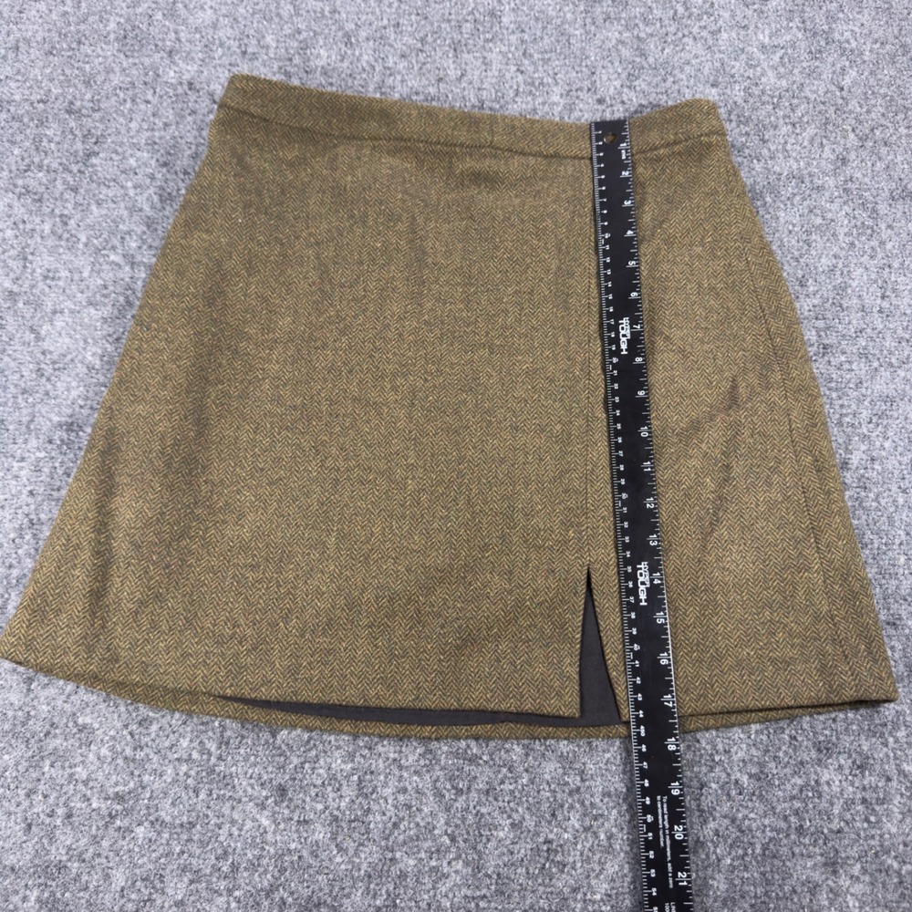 Banana Republic Olive Herringbone Wool Blend Mini Skirt Front Slit Size 6 NWT - Picture 2 of 7